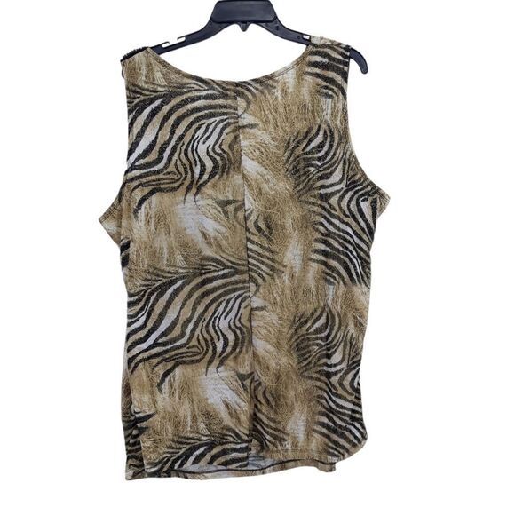 Vintage Top 3X Safari Animal Metallic Stretch Sleeveless Draped Scoop Beaded - Picture 5 of 14